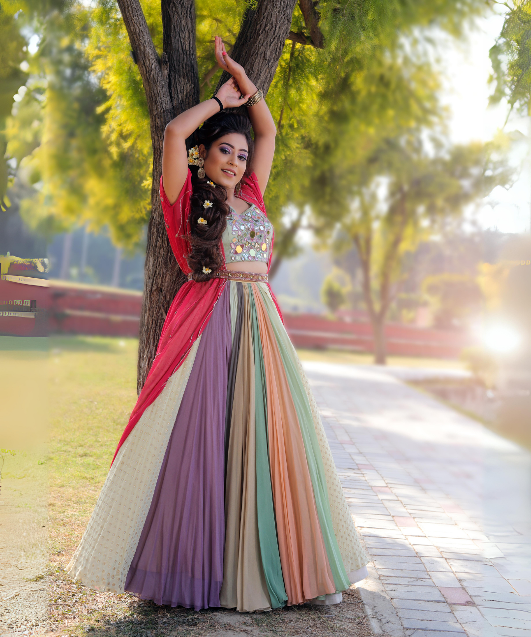 Panelled Lehnga Set